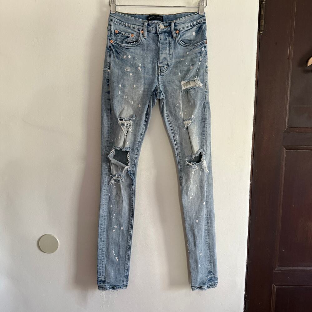 PURPLE Brand Jeans P001 Light Indigo Paint Splatter Repair Jeans 28